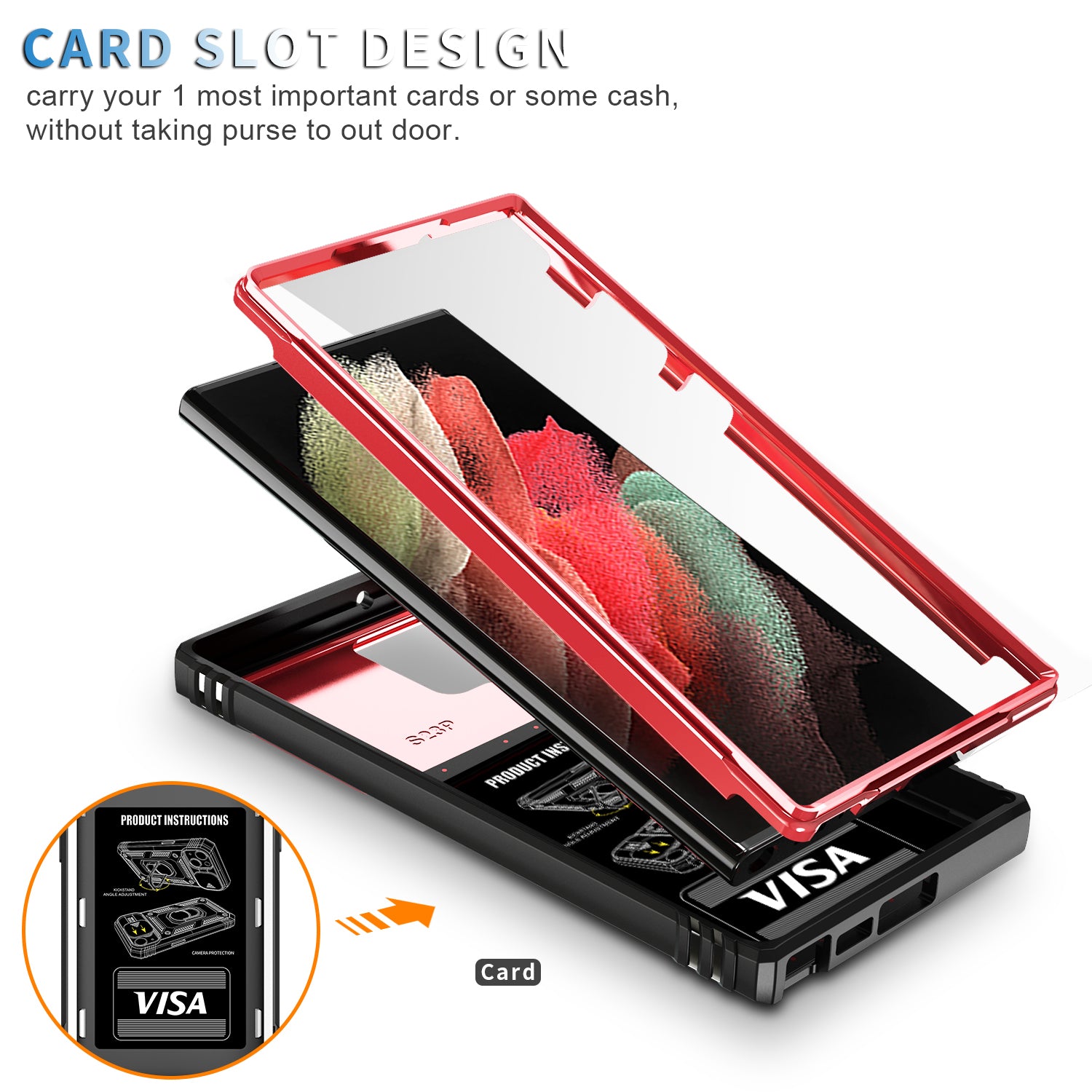 For Samsung Galaxy S23 Ultra Protective Phone Case with Ring Kickstand Card Holder Phone Back Cover with Sliding Camera Lid For Samsung Galaxy S23 Ultra Protective Phone Case with Ring Kickstand Card Holder Phone Back Cover with Sliding Camera Lid
